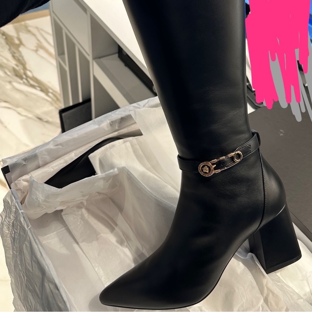 Versace Safety Pin Knee High Boots - Picture 5 of 7